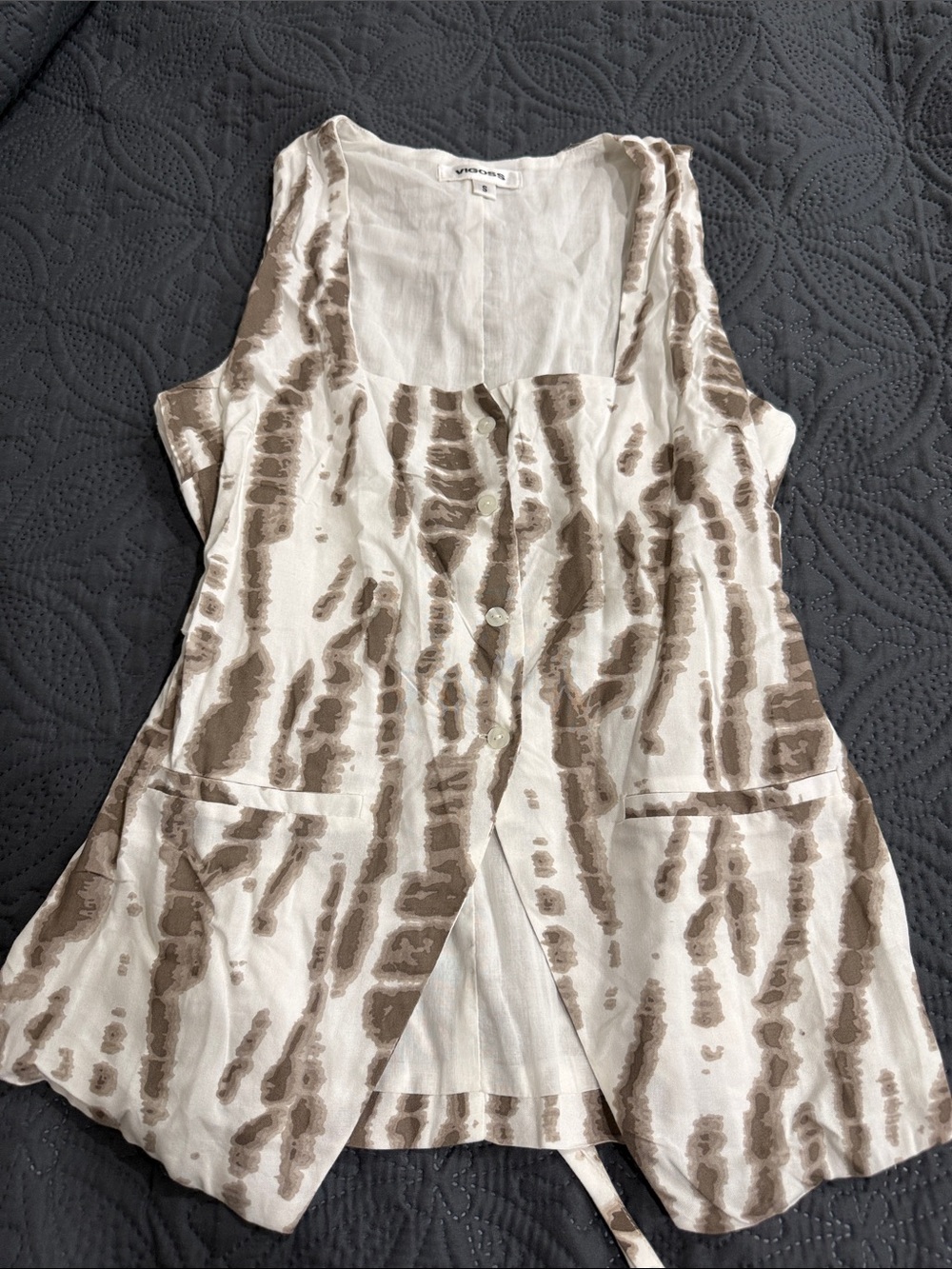 Taupe Tie-Dye Linen Blend Sleeveless Top